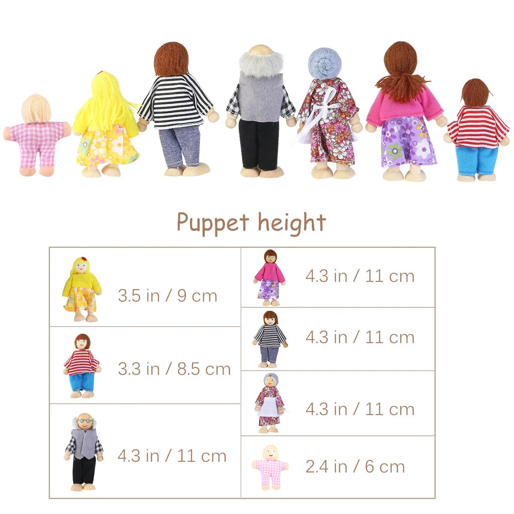 7 Pieces Wooden Dollhouse Family Set Mini People Figures B772