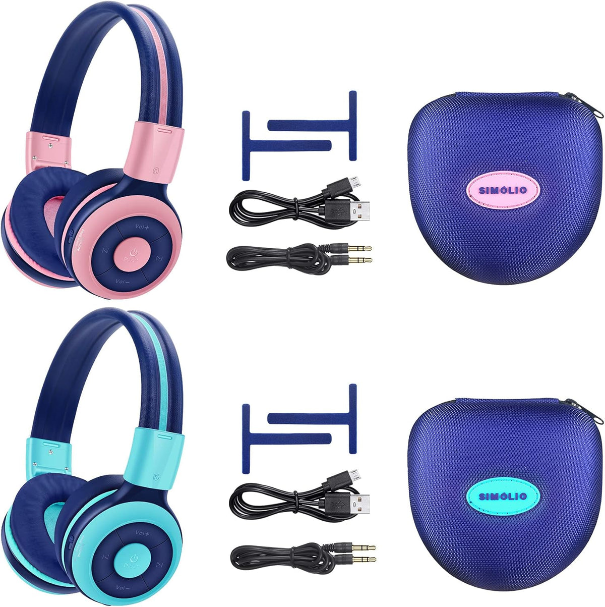 2 Pack Bluetooth On-Ear Headphone with Mic and EVA Case (Mint+Grey) T899