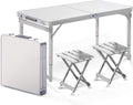 White 4 Foot Adjustable Height Folding Aluminum Camping Table with Stools W874757
