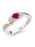 925 Silver 10K Yellow Gold Red Created Ruby White Created Sapphire White Lab Grown Diamond 3 Stone Engagement Ring F140001