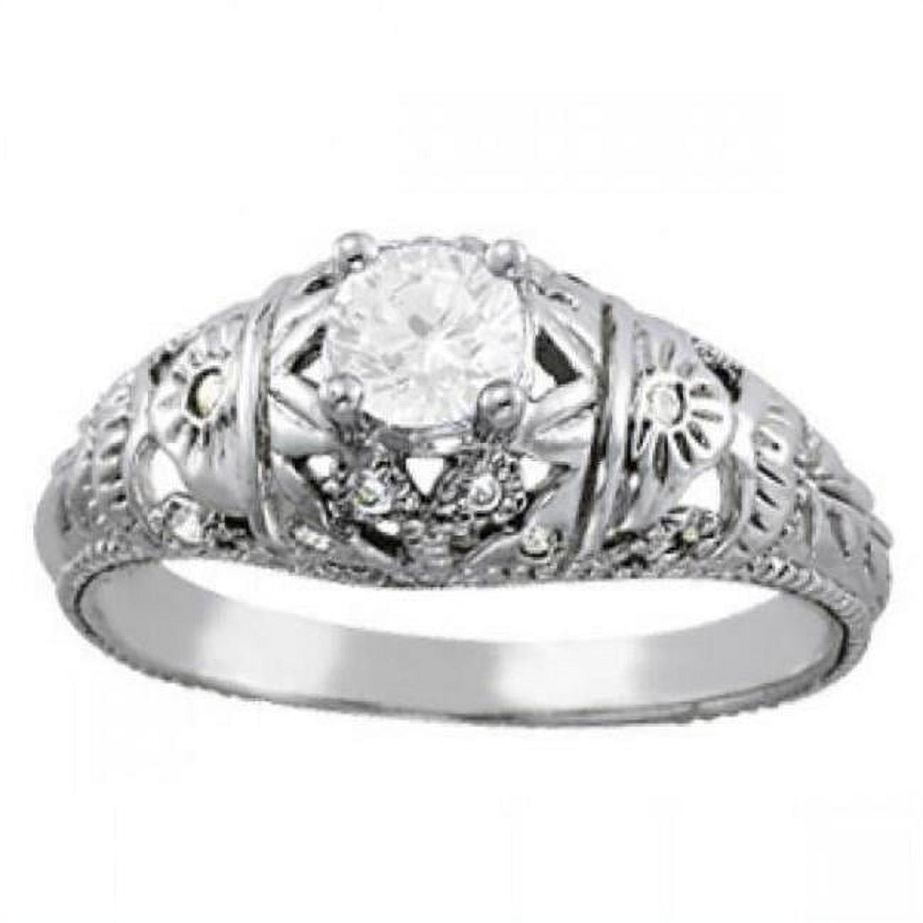 1 CT Antique Style Diamond Solitaire Engagement Ring, White Gold - Size 6.5 N616034
