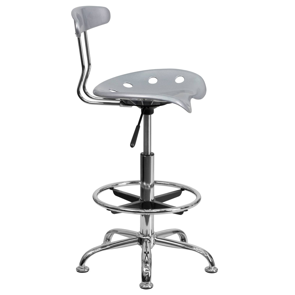 Silver and Gray Swivel Drafting Stool with Foot Ring W250735