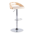 Chrome Natural Wood Cream PU Barstool E9826