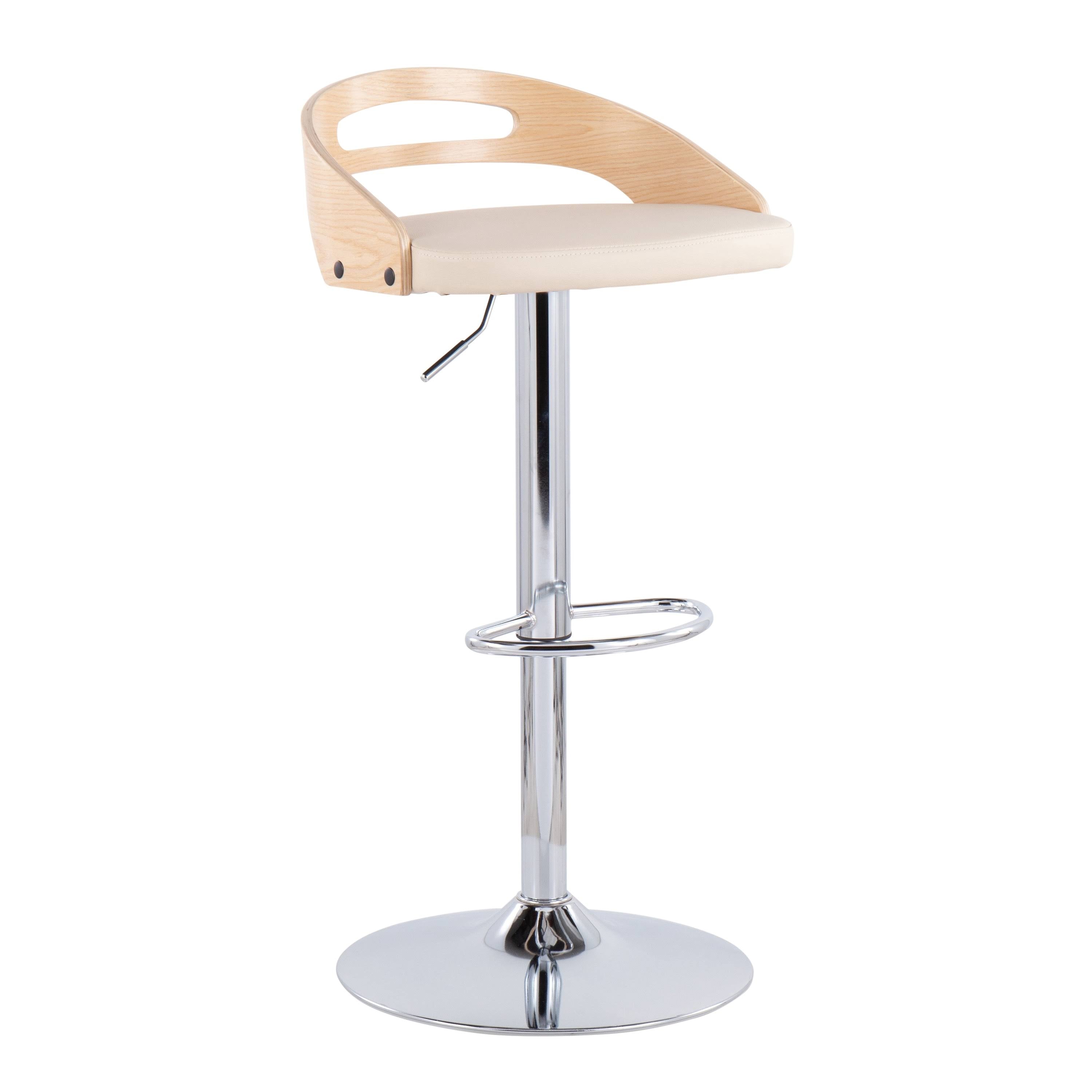 Chrome Natural Wood Cream PU Barstool E9826