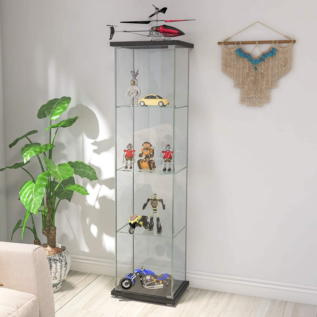 Black 4 Layers Glass Display Cabinet with Door F374