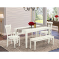5 Piece Dining Set with Table, 2 Chairs, and 2 Benches in Linen White K907
