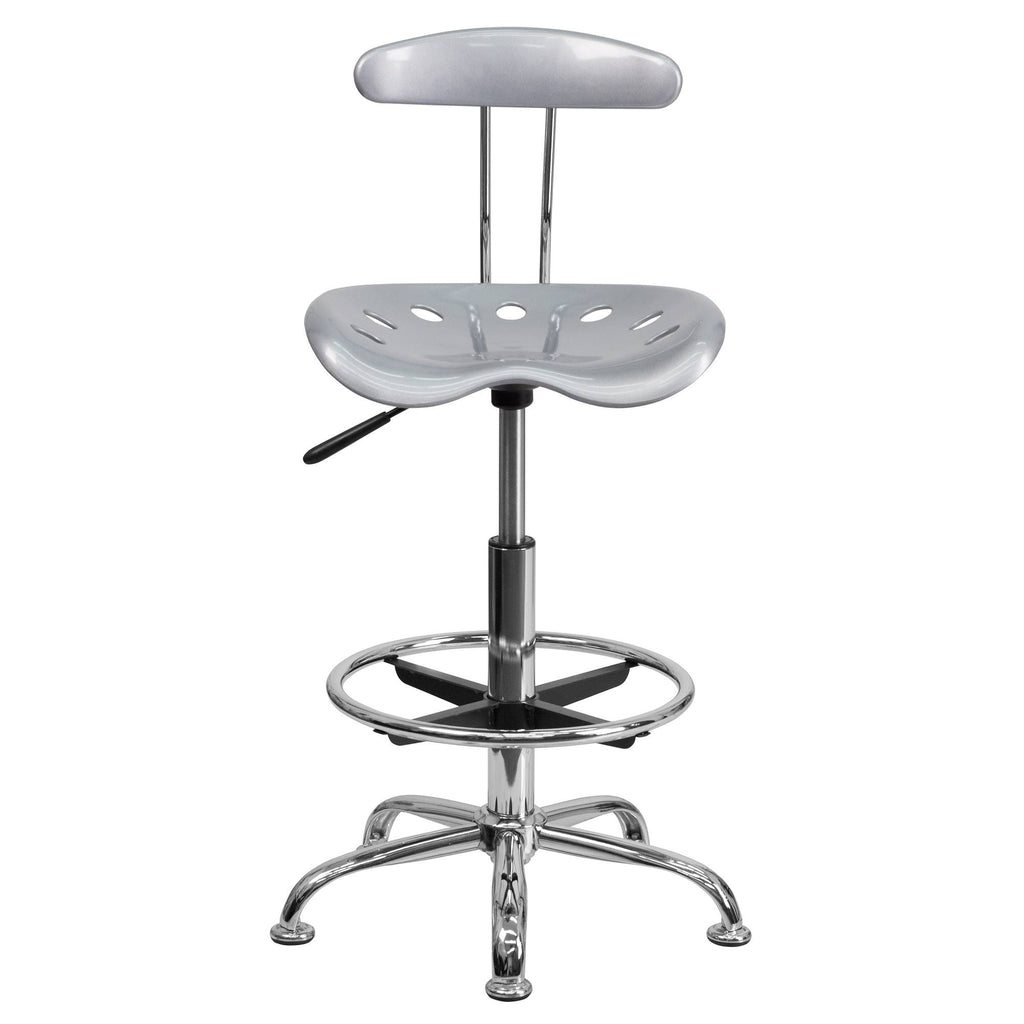 Silver and Gray Swivel Drafting Stool with Foot Ring W250735