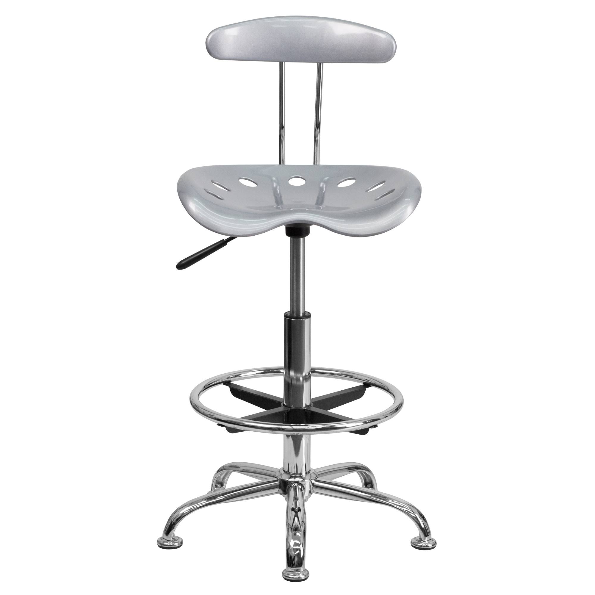 Silver and Gray Swivel Drafting Stool with Foot Ring W250735