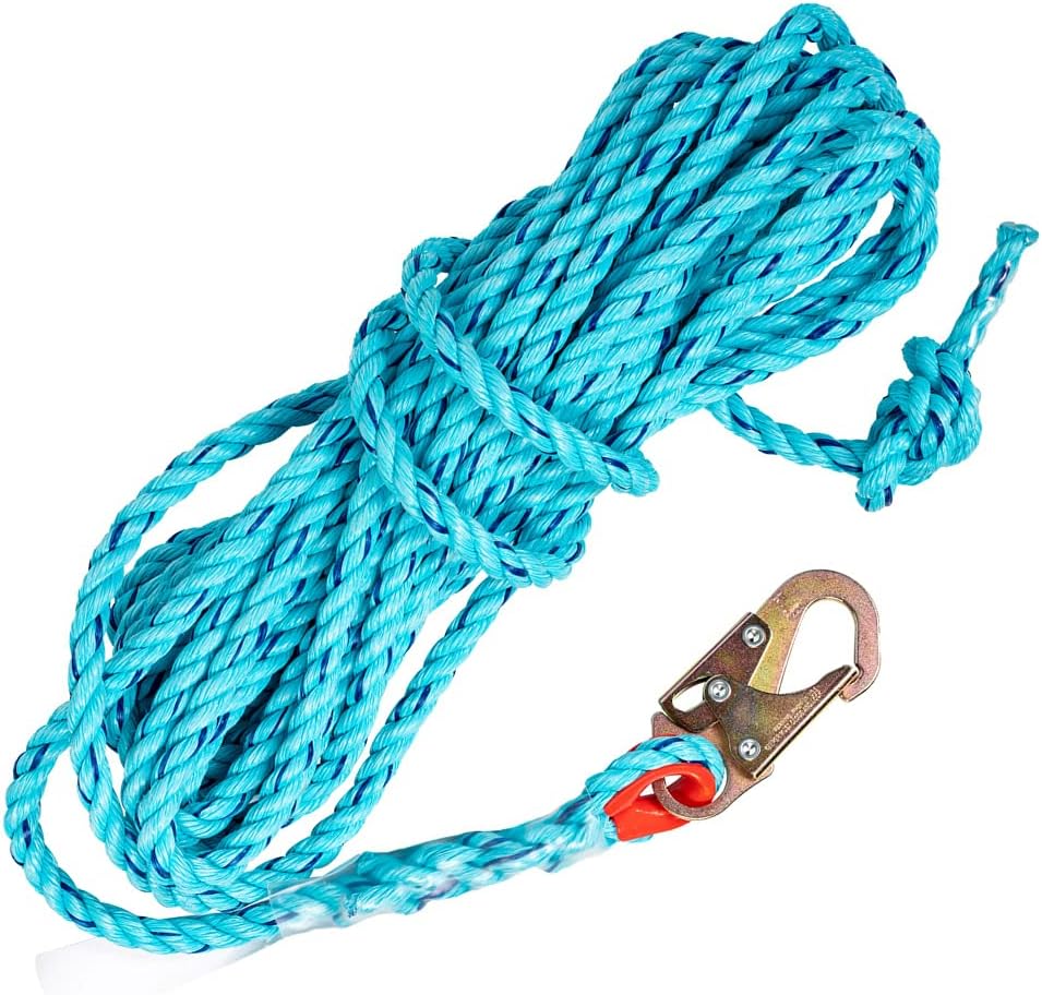 50' Vertical Rope Lifeline with Two Locking Snap Hook, 5/8 Diameter Co-Polymer Twisted Rope, Green, Pack of 2 L55121