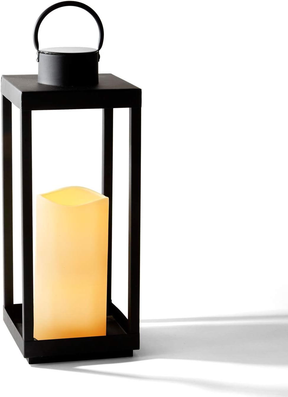 Matte Black Metal Candle Holder Lantern, 14 Inch Tall K928