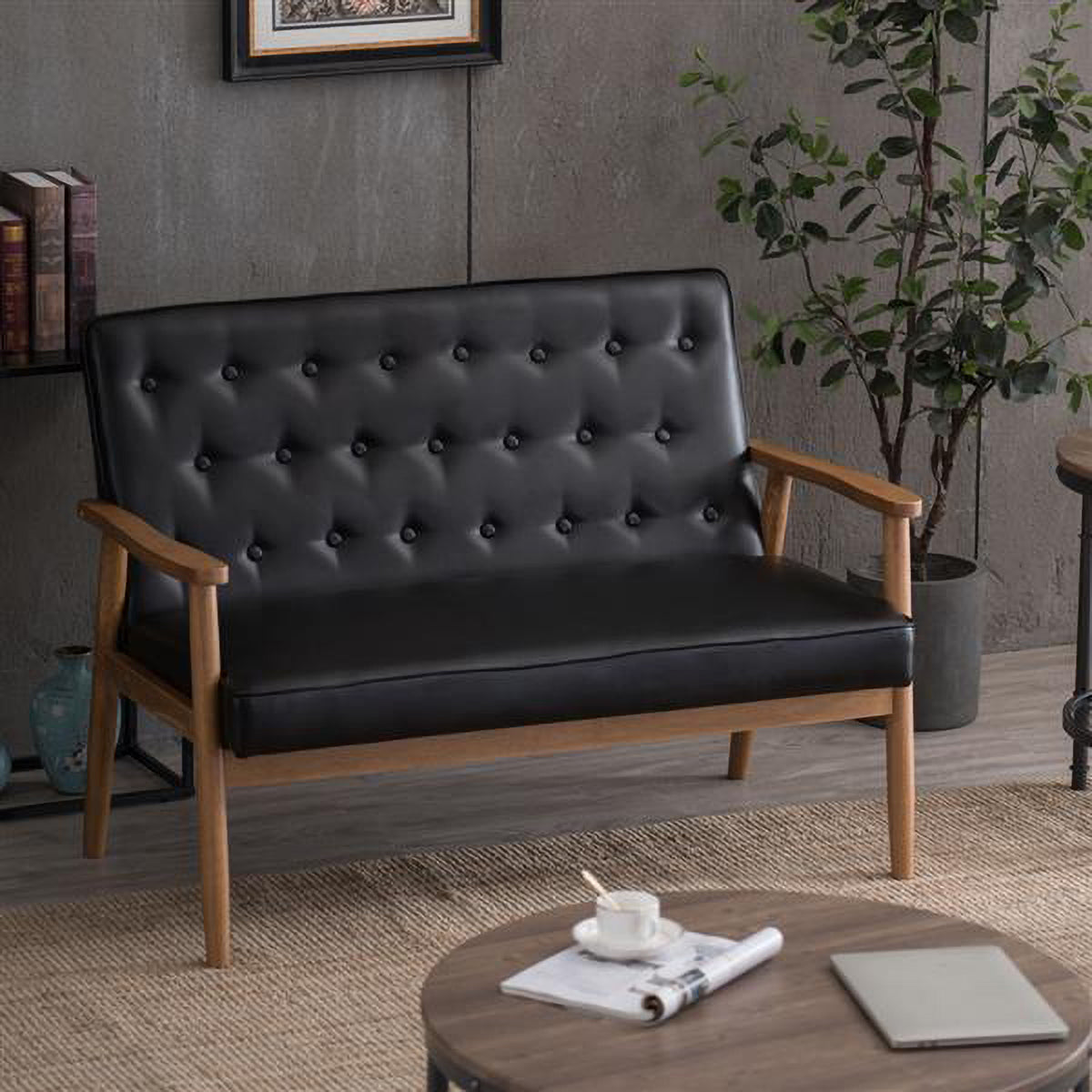 Black PU Leather Loveseat Lounge Chair A47270