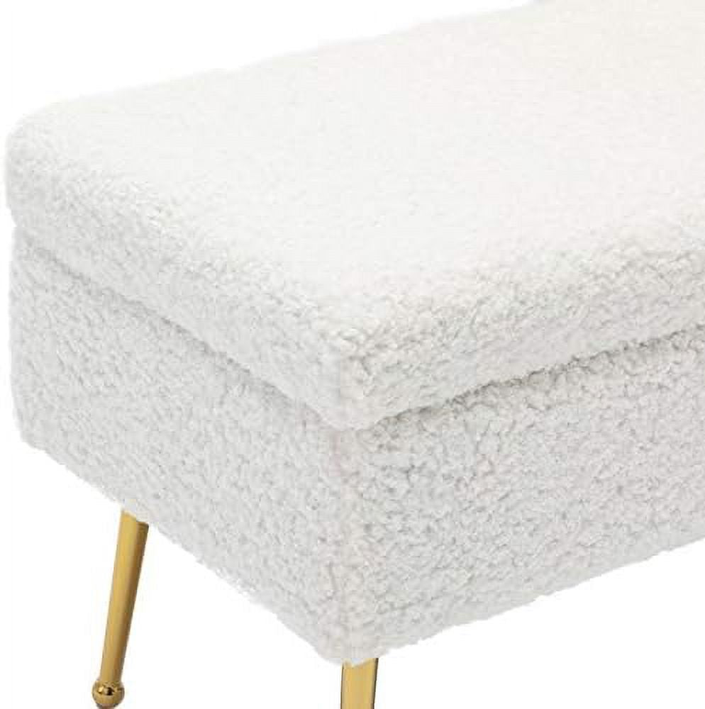 Blue Floral Faux Fur Upholstered Bench with Gold Chrome Metal Legs V7798