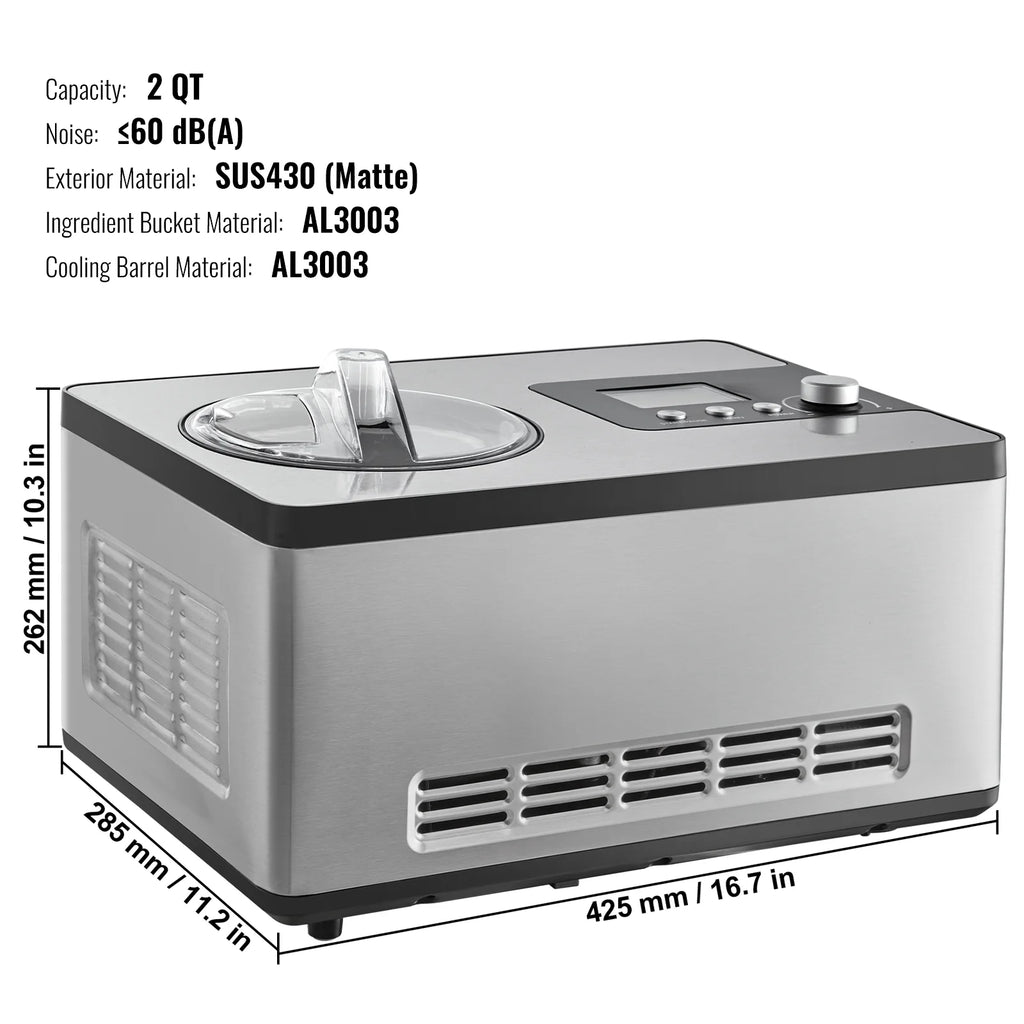 2 Quart Automatic Ice Cream Machine Electric Yogurt Gelato Maker A77927