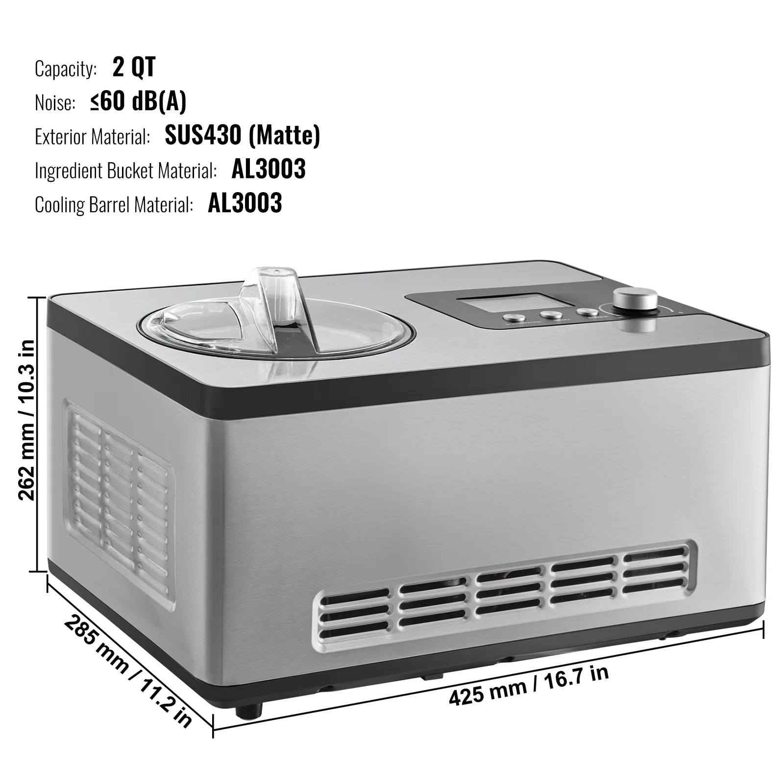 2 Quart Automatic Ice Cream Machine Electric Yogurt Gelato Maker A77927