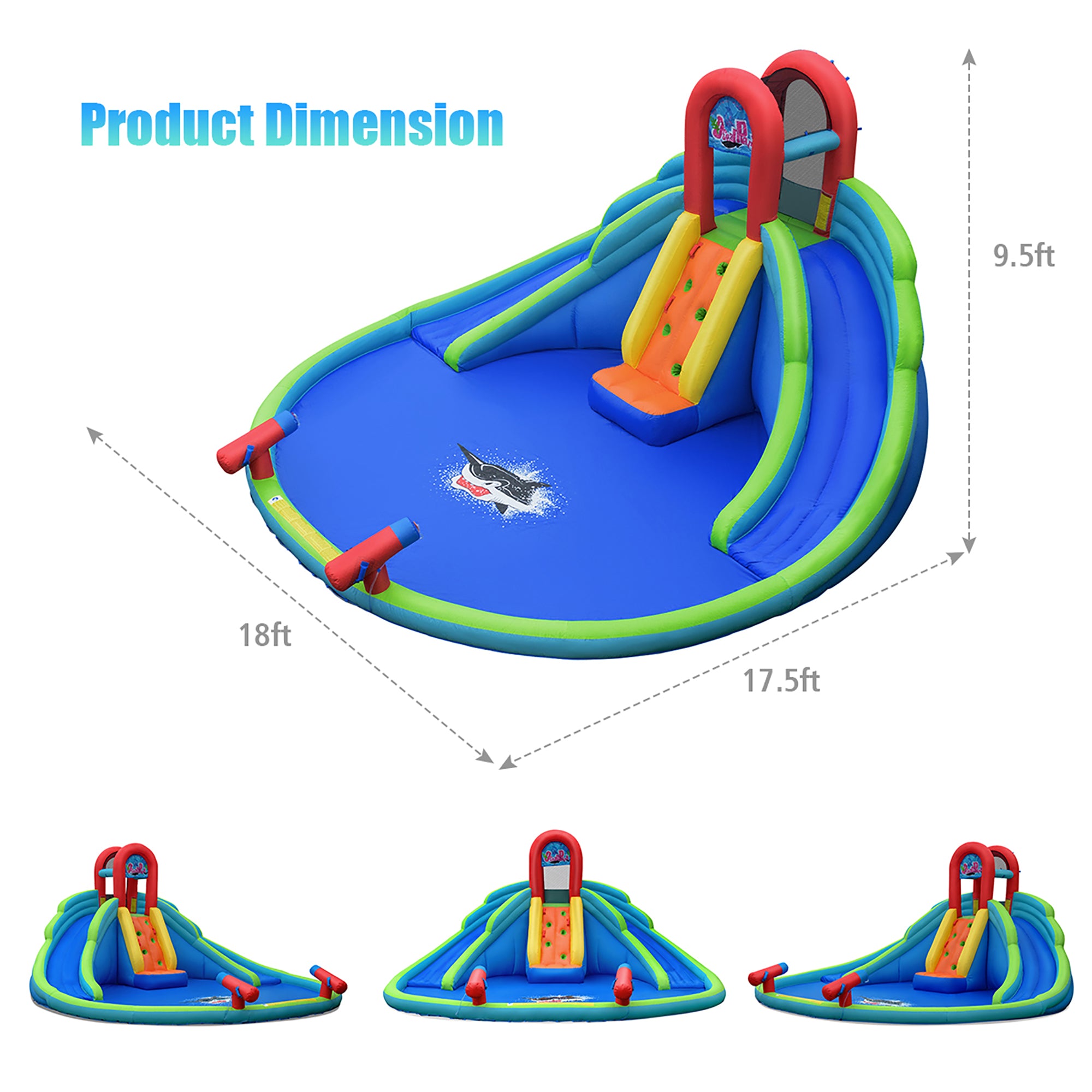Inflatable Bounce House Water Splash Pool Dual Slide Climbing Wall H290