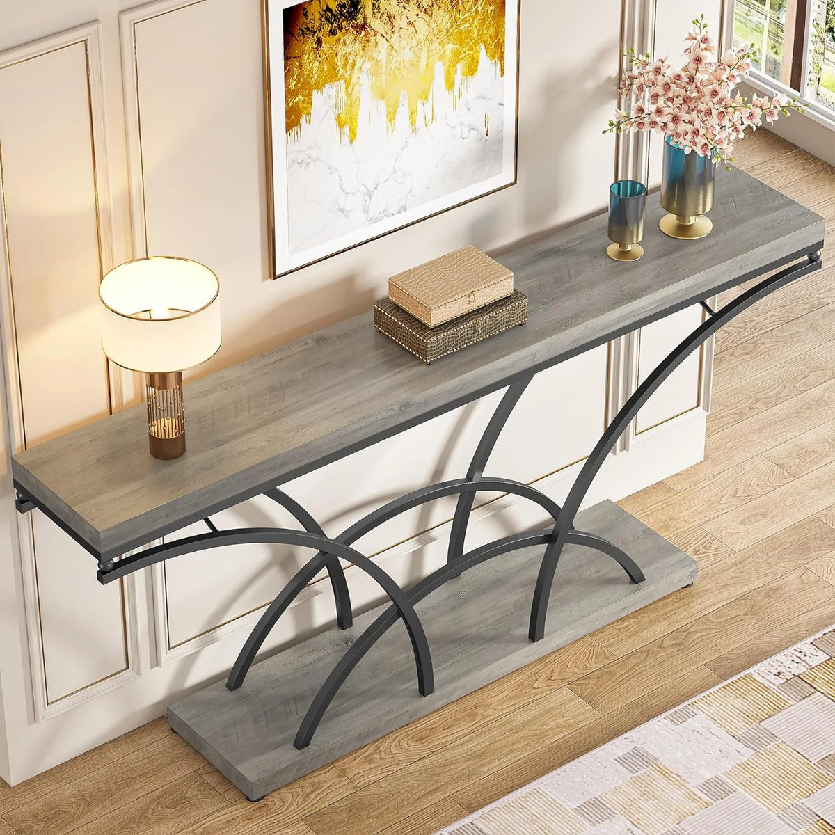 70.9 Inch Gray Console Table with Wood Tabletop H121