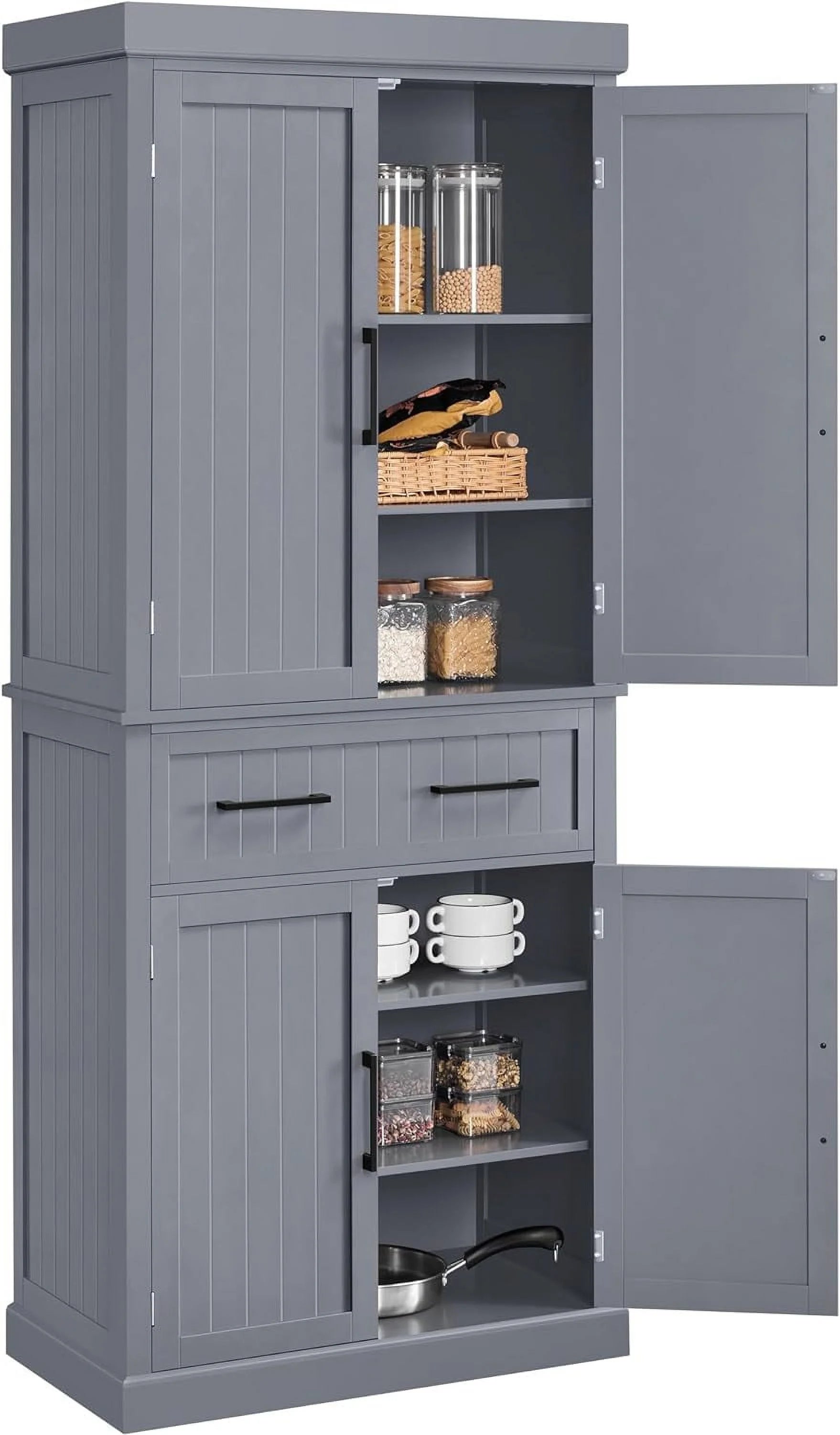 White Freestanding Kitchen Pantry Storage Cabinet with Drawer and 2 Adjustable Shelves V842852