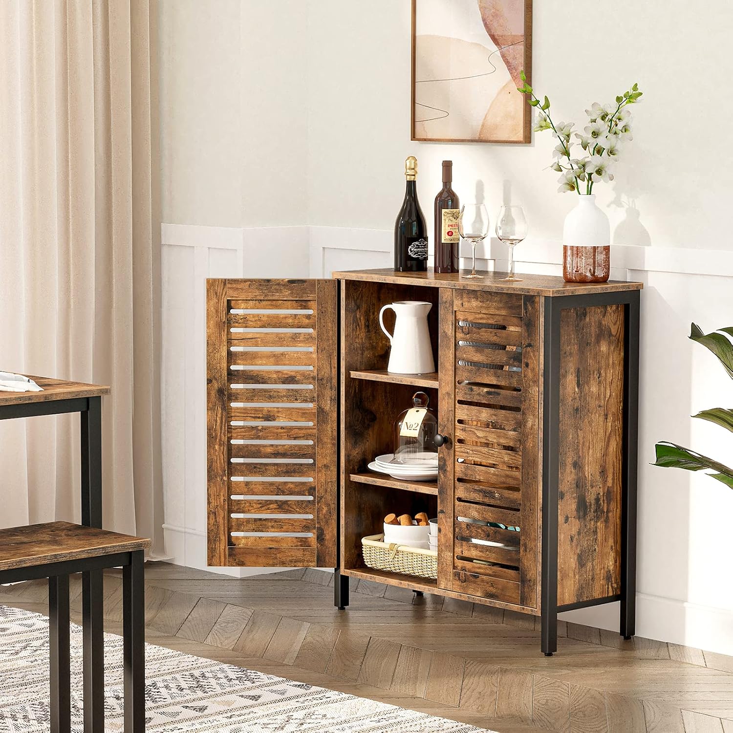 Rustic Brown Bathroom Cabinet with 2 Adjustable Shelves F2606