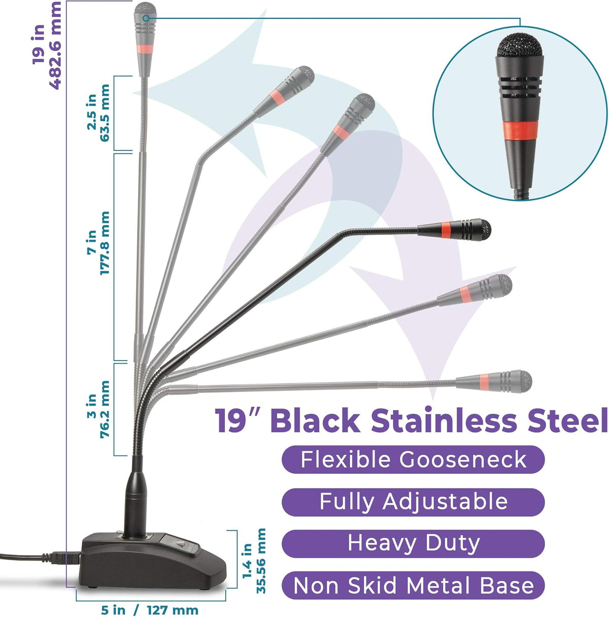 19" Gooseneck Unidirectional USB Microphone with Mute Button, Pack of 2 J263
