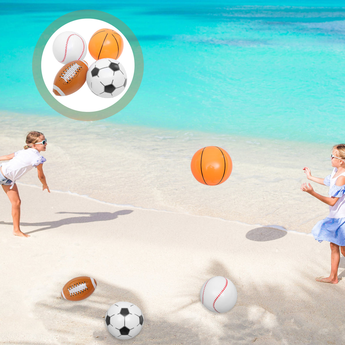 4pcs Inflatable Ball Beach Ball Soccer Basketball Baseball L462