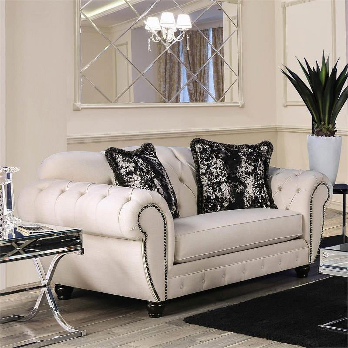 Beige Fabric 2-Piece Sofa Set A1096