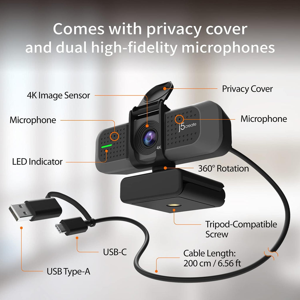 4K Wide Angle Webcam with Microphone and Privacy Cover E54775