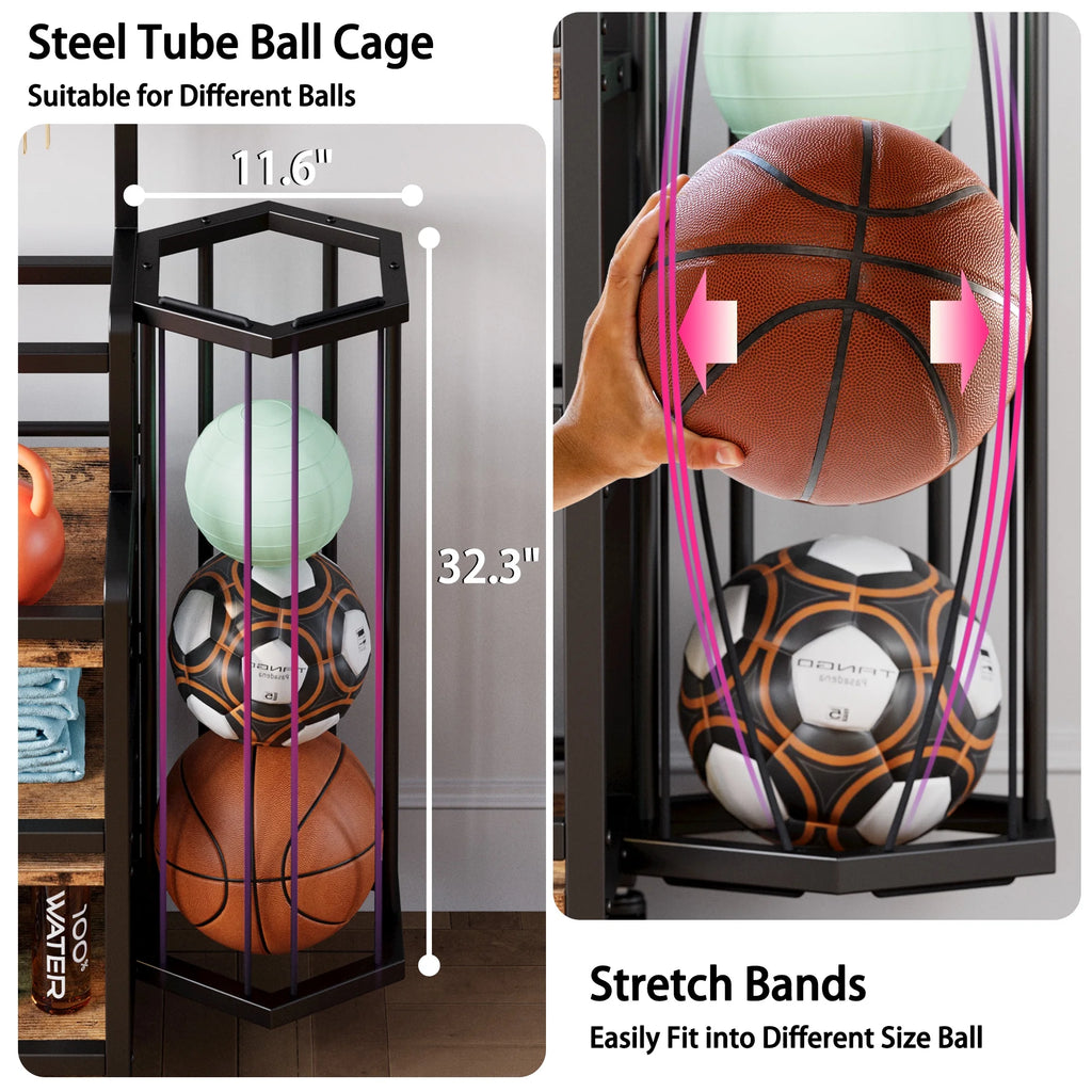 Dumbbell Rack with Ball Cage, Hooks and Wheels A73258