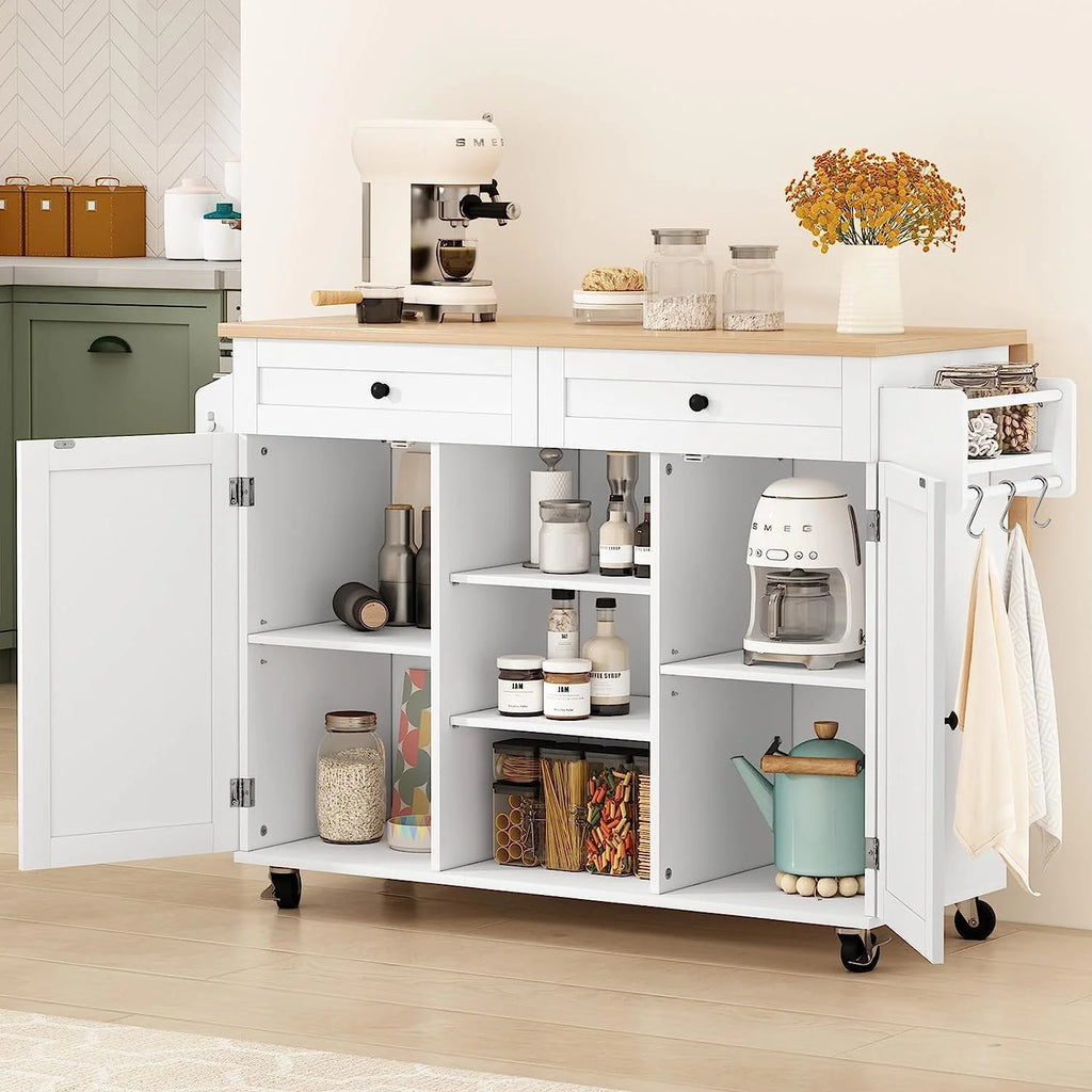 White Kitchen Island with Storage and Drop Leaf Q442376