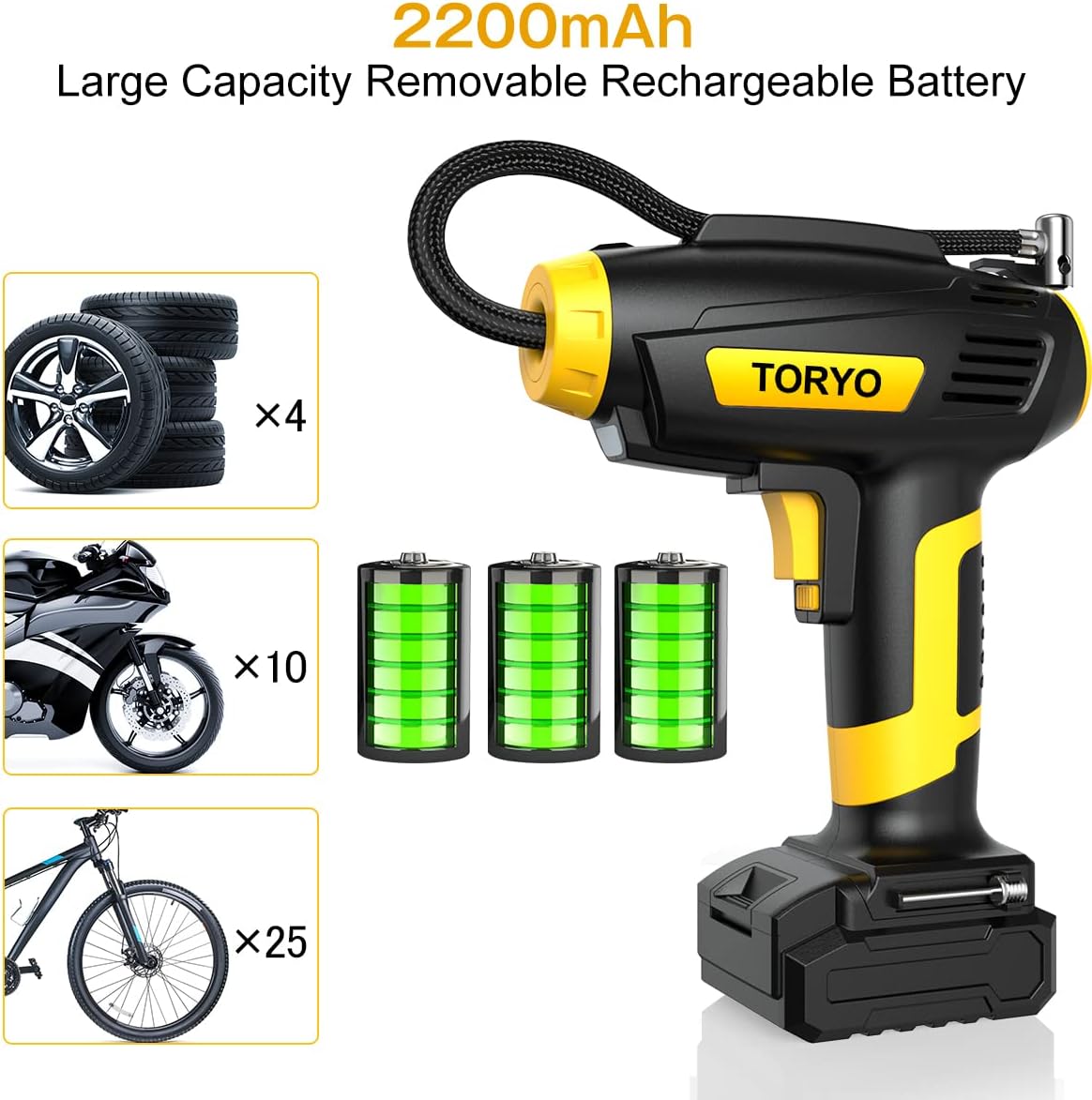 Cordless Tire Inflator Portable Air Compressor with Rechargeable Battery, Pack of 2 K436590