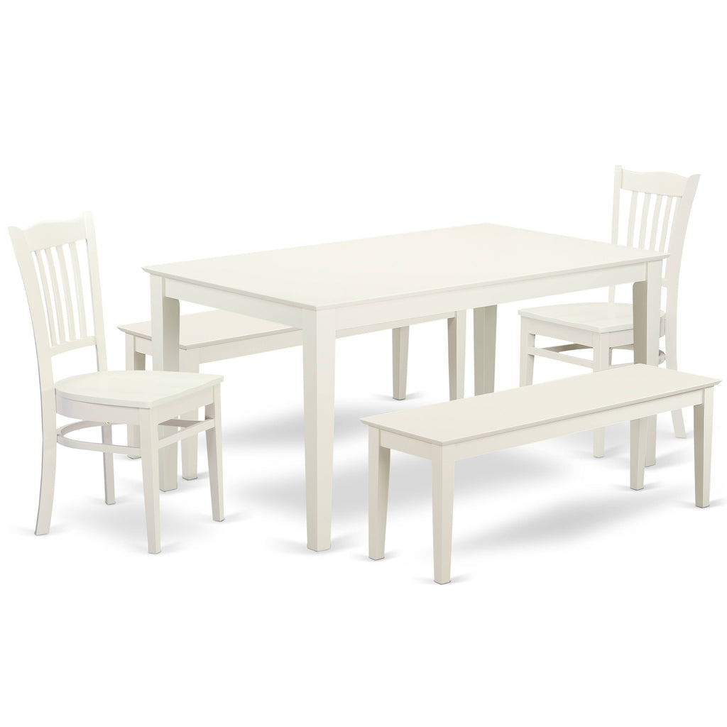 5 Piece Dining Set with Table, 2 Chairs, and 2 Benches in Linen White K907