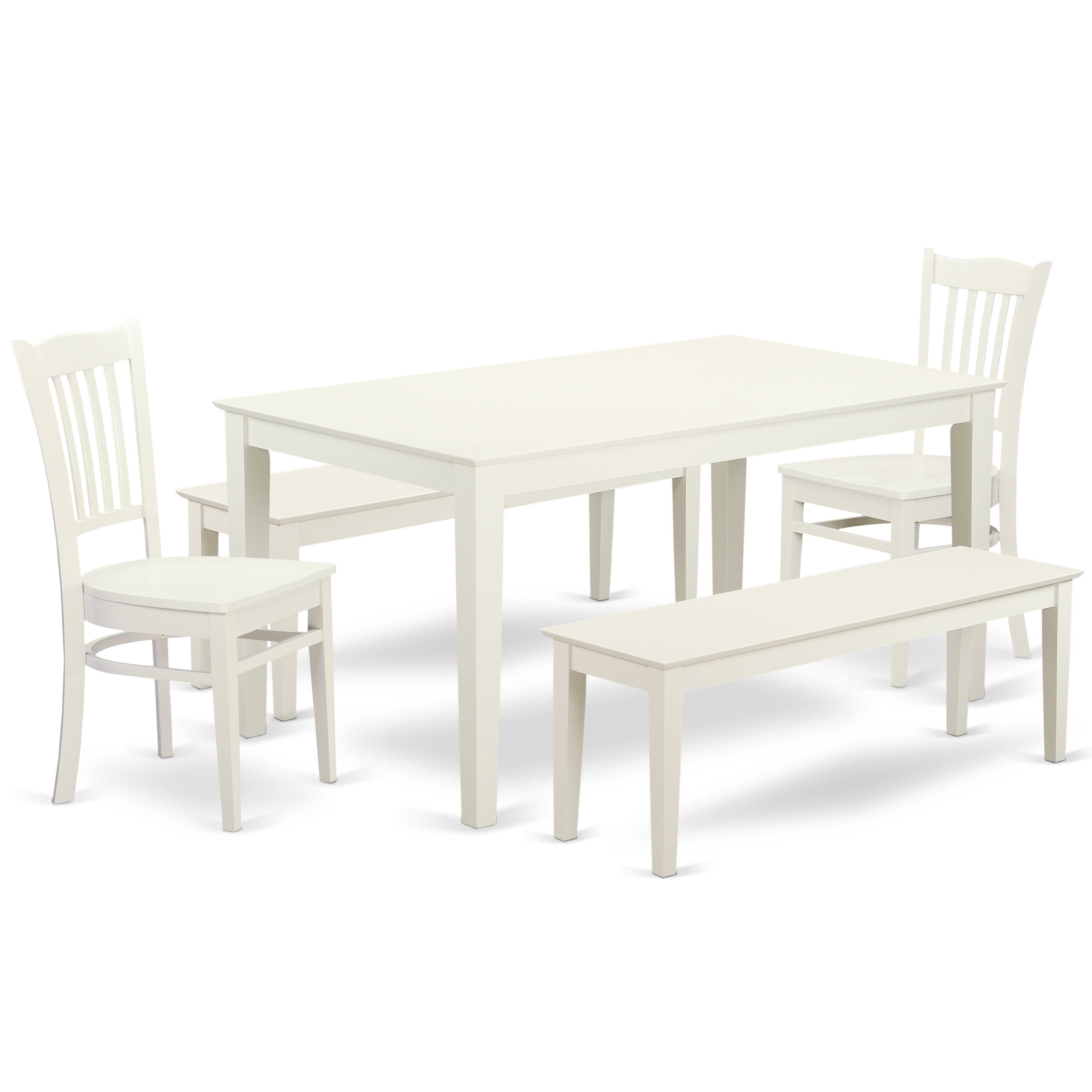 5 Piece Dining Set with Table, 2 Chairs, and 2 Benches in Linen White K907