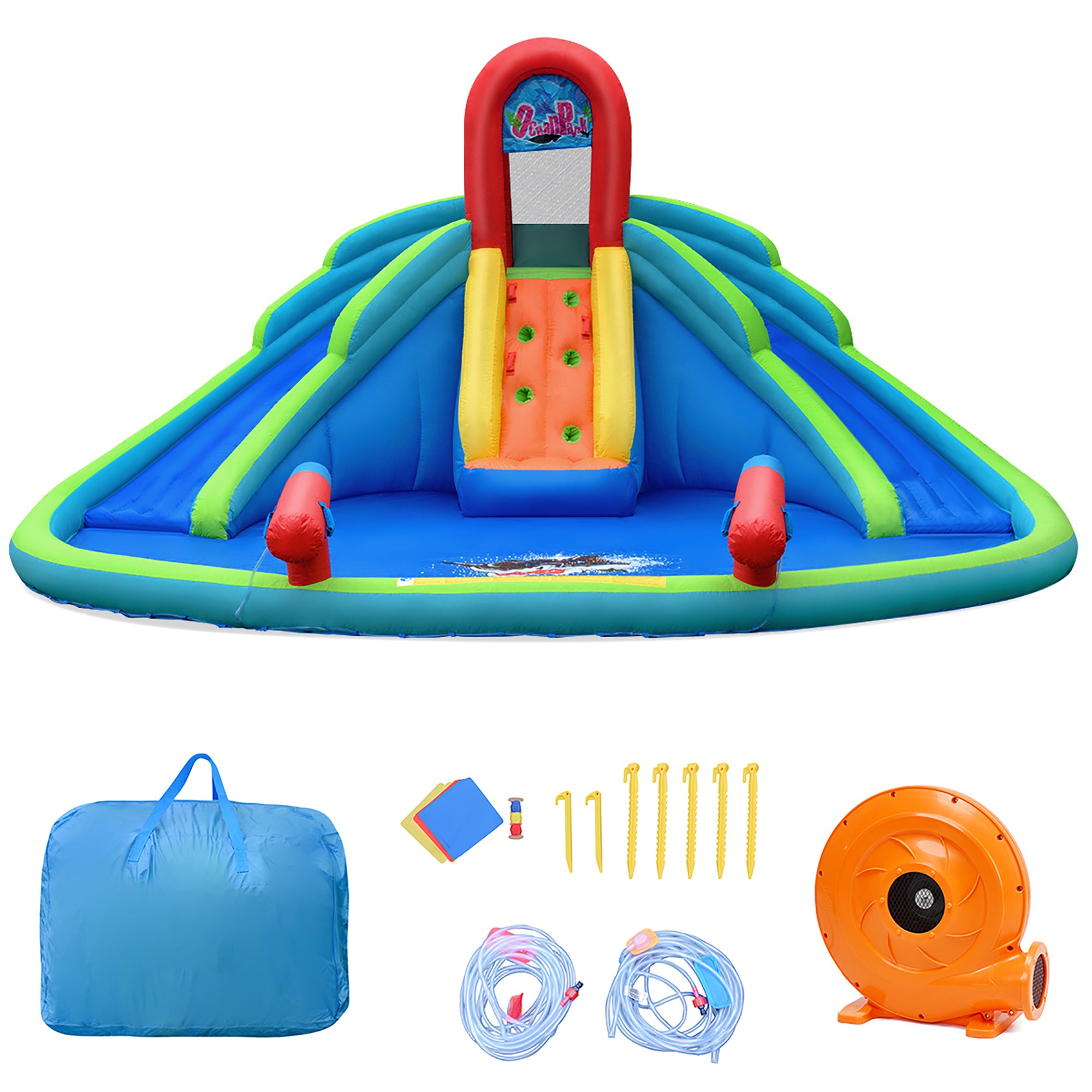 Inflatable Bounce House Water Splash Pool Dual Slide Climbing Wall H290