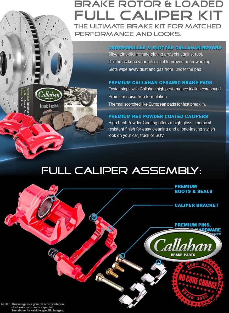 Powder Coated Red Calipers Rotors Ceramic Pads Performance Kit L657