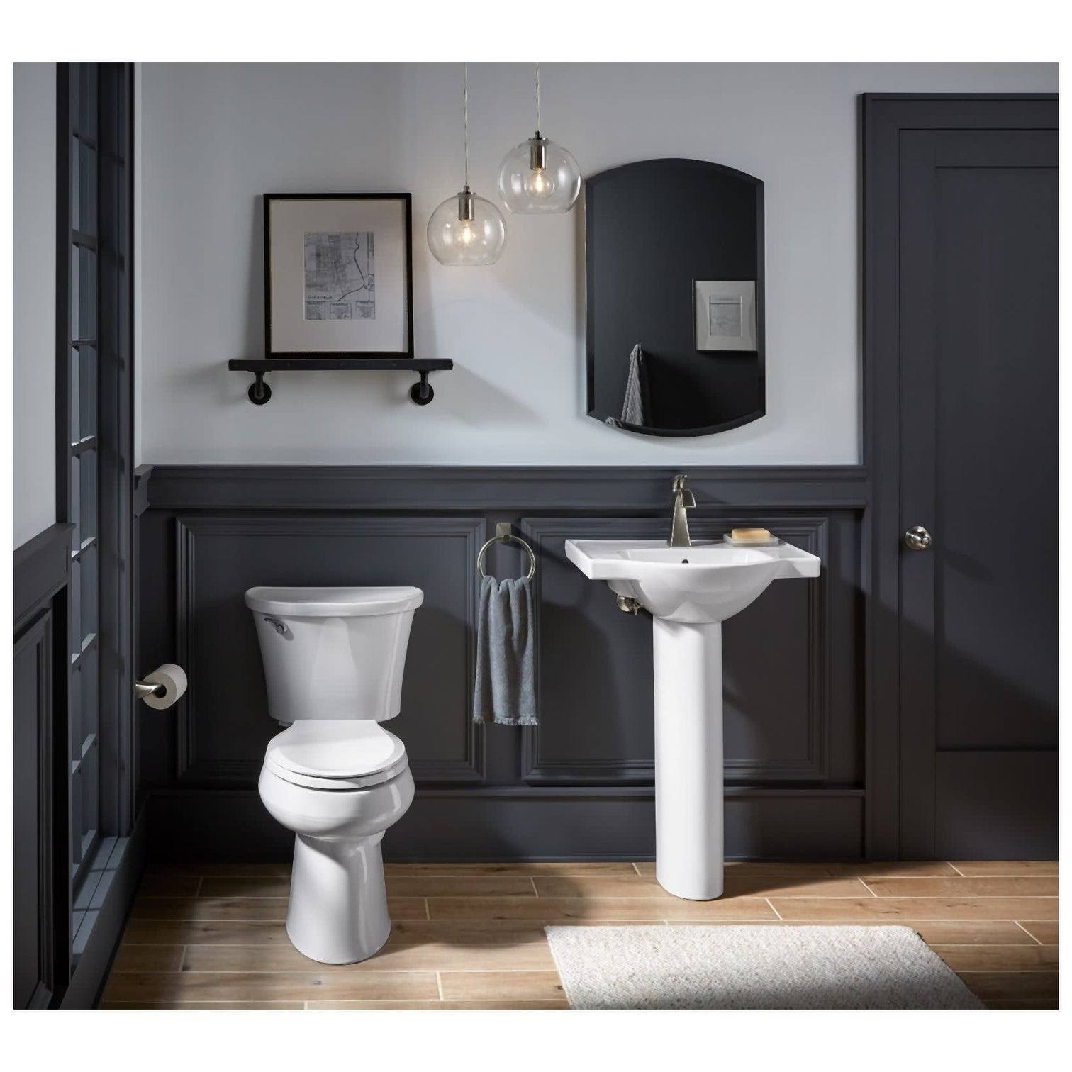24 In. Pedestal Bathroom Sink Basin with Single Faucet Hole, Thunder Grey G386506