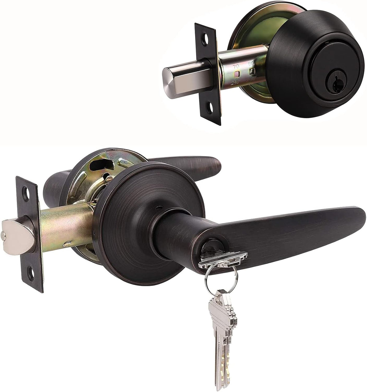 2 Pack Keyed Entry Door Lever and Single Cylinder Deadbolt Combination Set in Satin Nickel Finish H67712