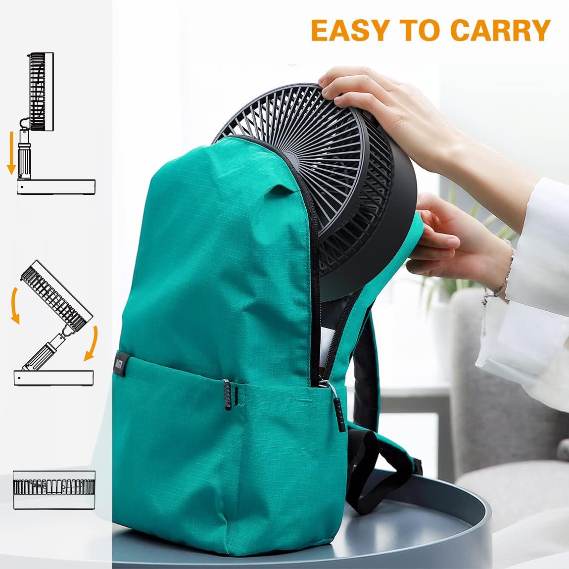 8 Portable Rechargeable Oscillating Fan, 10000mAh, 3 Speeds, Foldable, Quiet USB Desk Fan, Pack of 2 J271449