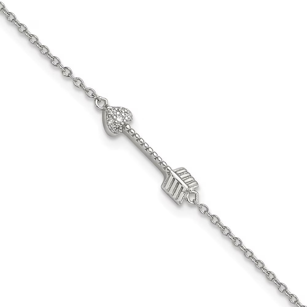 925 Sterling Silver Arrow Heart Zirconia Bracelet 7inch I985861