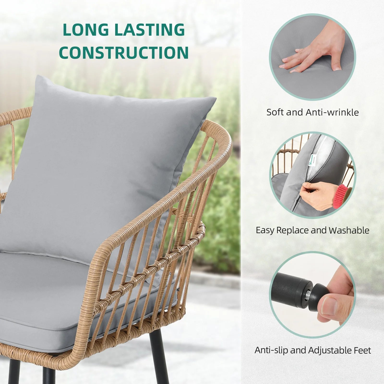 Gray 4 Piece Wicker Patio Furniture Set with Cushions G2302