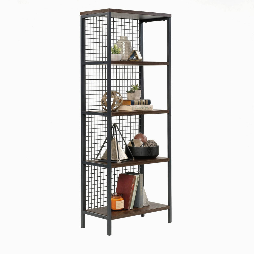 Tall Metal 4-Shelf Bookcase in Rich Walnut and Black G9809