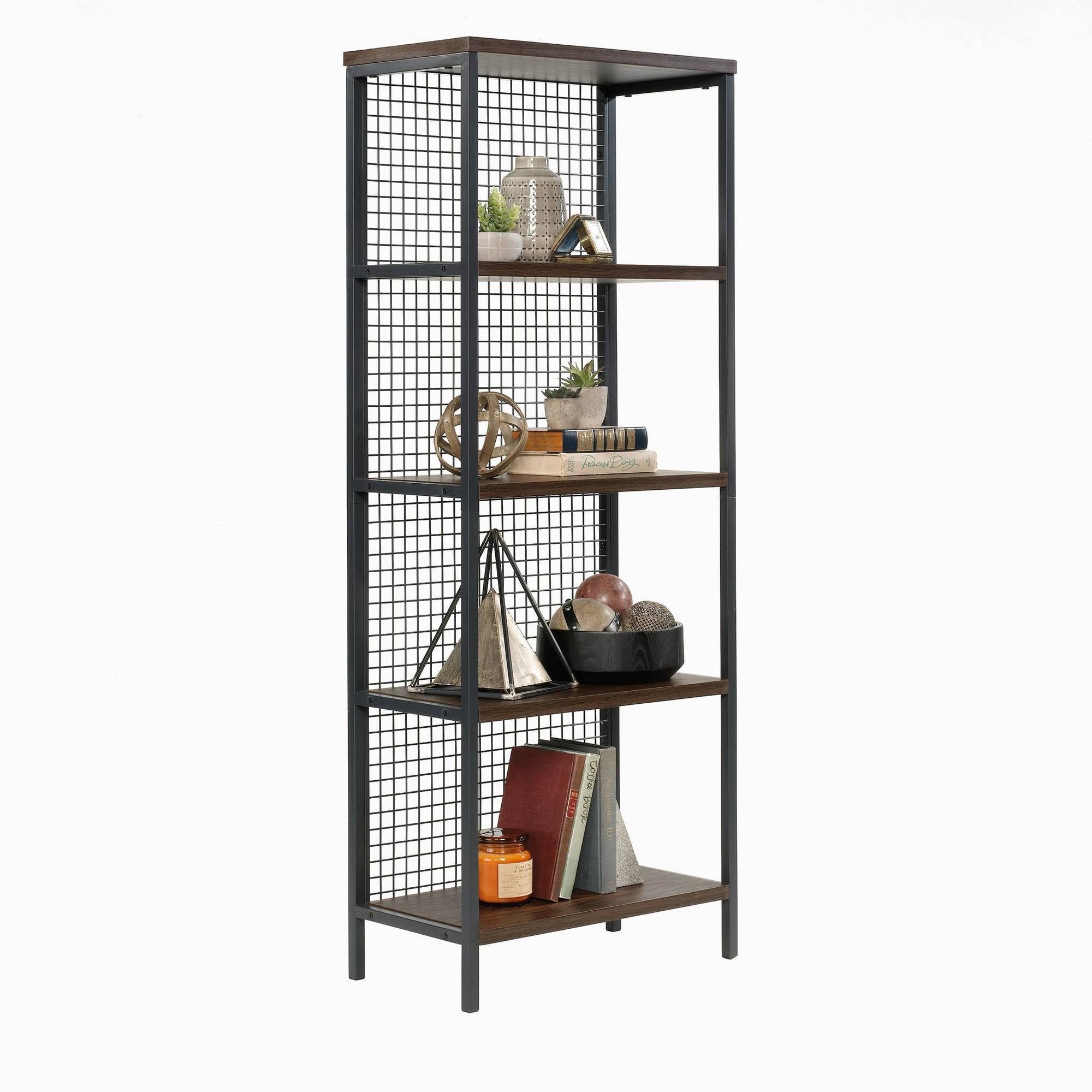 Tall Metal 4-Shelf Bookcase in Rich Walnut and Black G9809