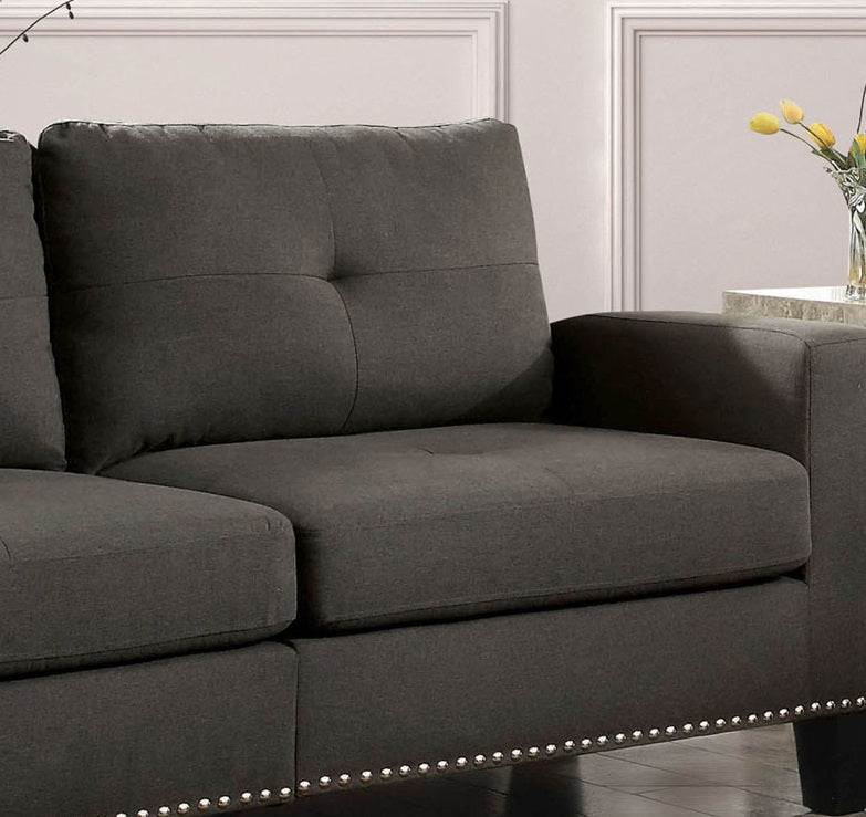 Gray Tufted Linen Like Fabric Sofa and Loveseat A121