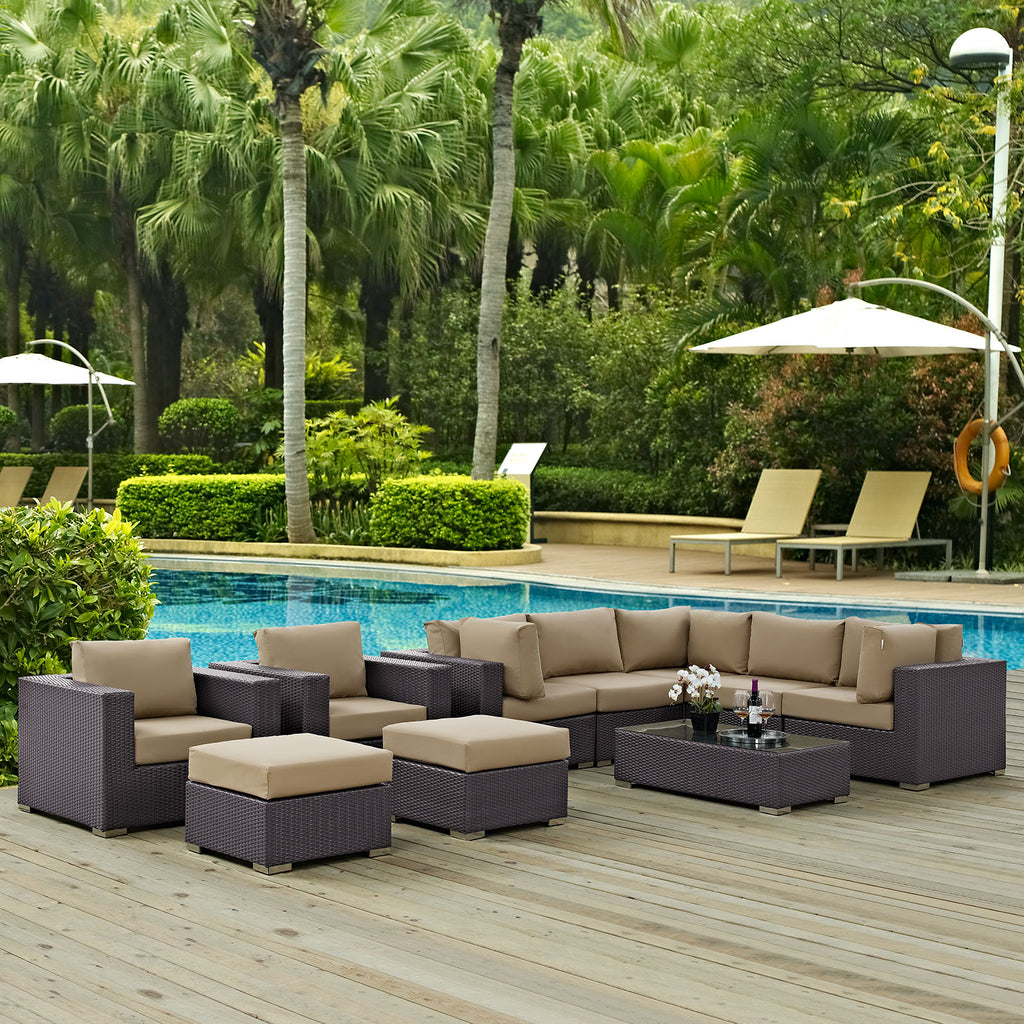 Brown Rattan 10 PCS Sectional Sofa Set W36439