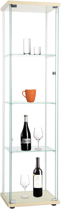 Curio Cabinet with Glass Doors 4 Shelves, 64”x 17”x 14.5”, Nature Wood L8644