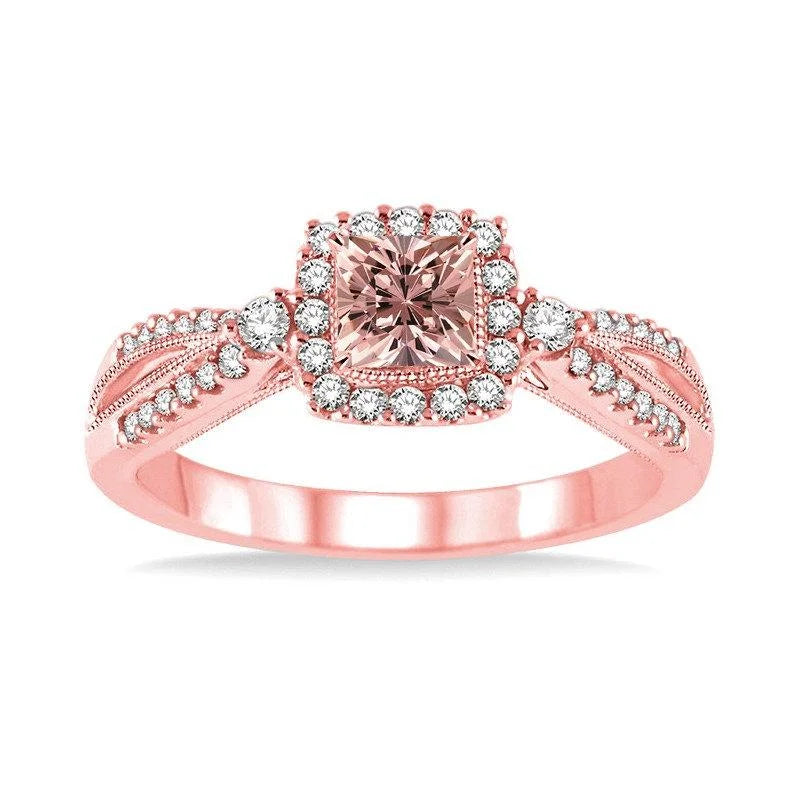 14k Rose Gold Morganite and Diamond Engagement Ring B2069