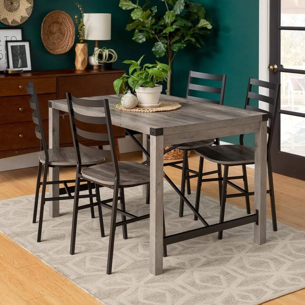 5-Piece Industrial Metal Dining Set with Slat Back Chair M696