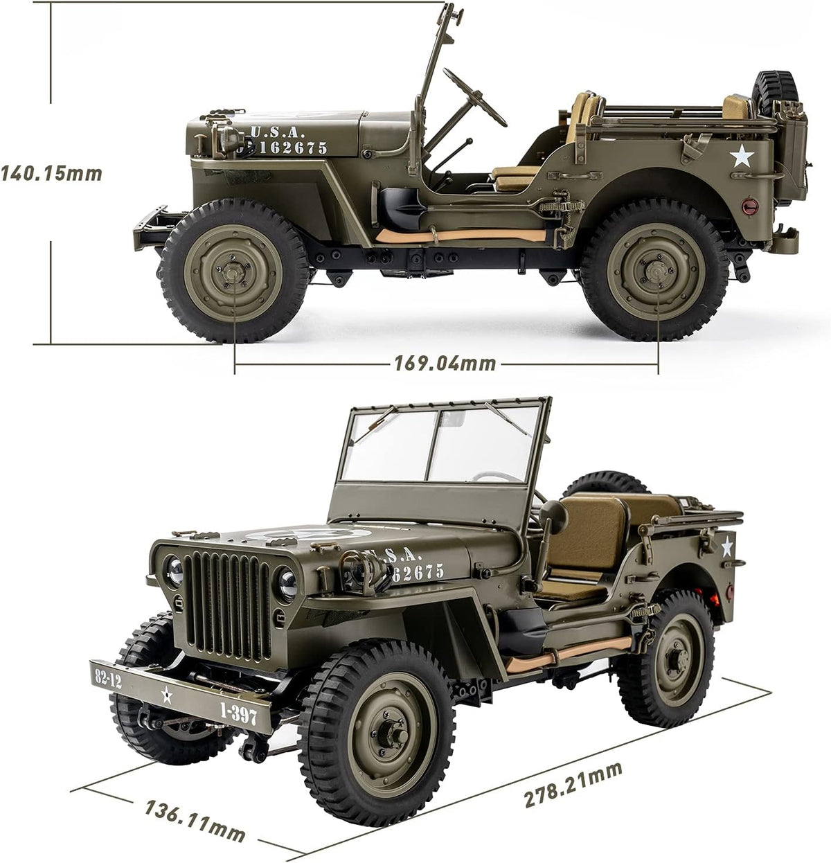 1/12 1941 MB Scaler RC Jeep Rock Crawler with LED Lights P896