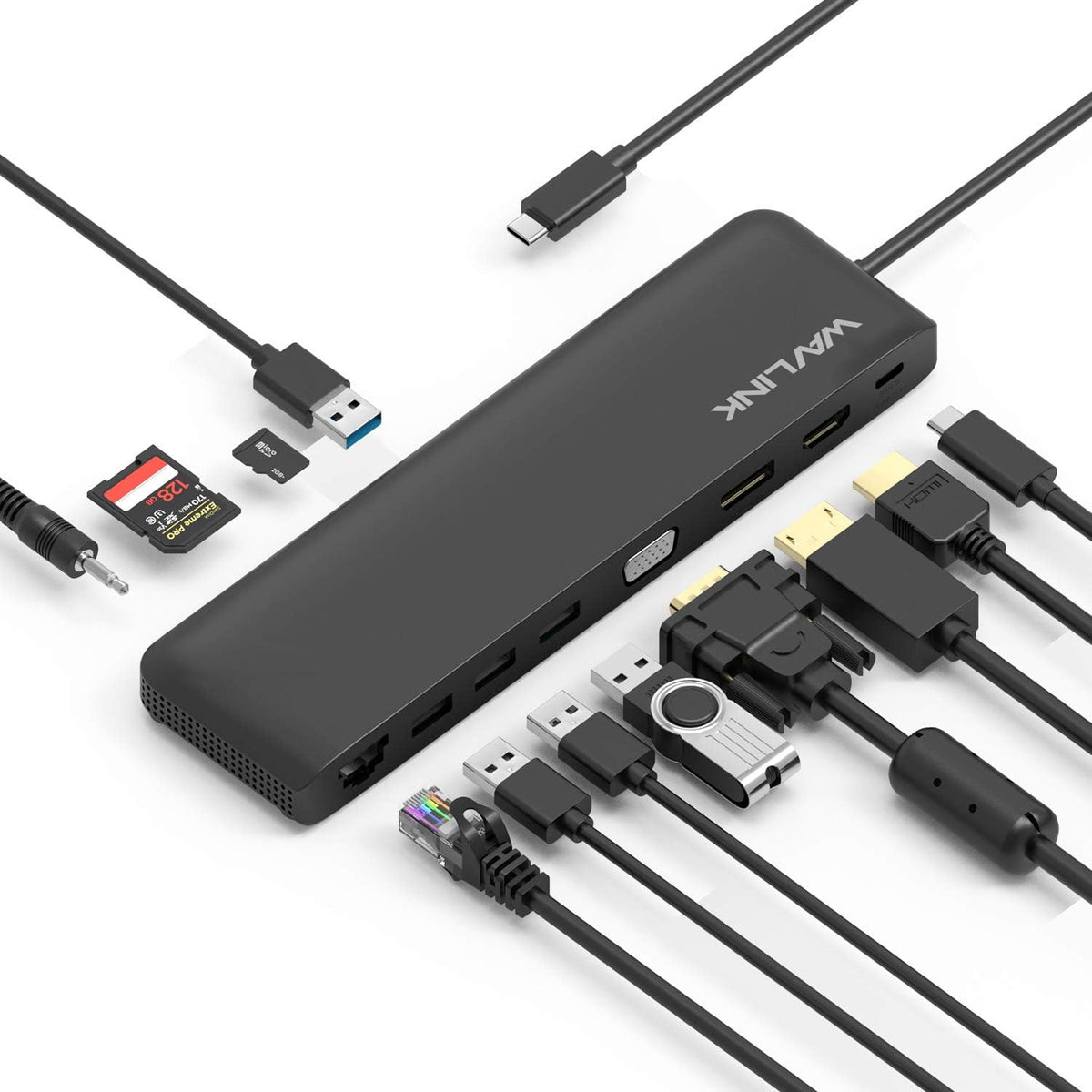 USB C Docking Station, 12-in-1 Triple Display Type C Hub Adapter with HDMI, DisplayPort, VGA, Ethernet, USB 3.0/2.0, SD/TF Card Reader, Audio Jack, 100W PD3.0 C8433