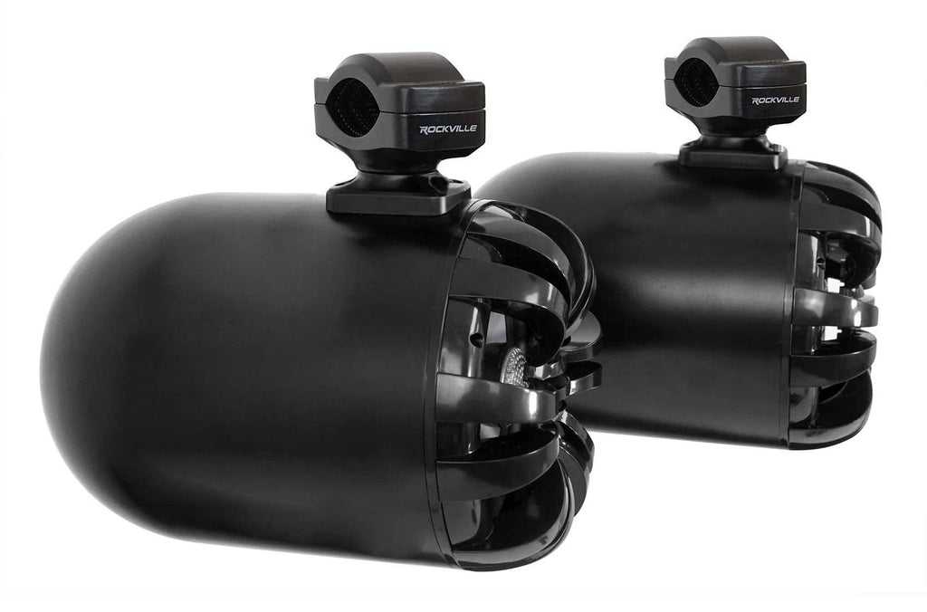 Rockville WB65 Black 6.5x22 600W Metal Marine Wakeboard Swivel Tower Speakers M613