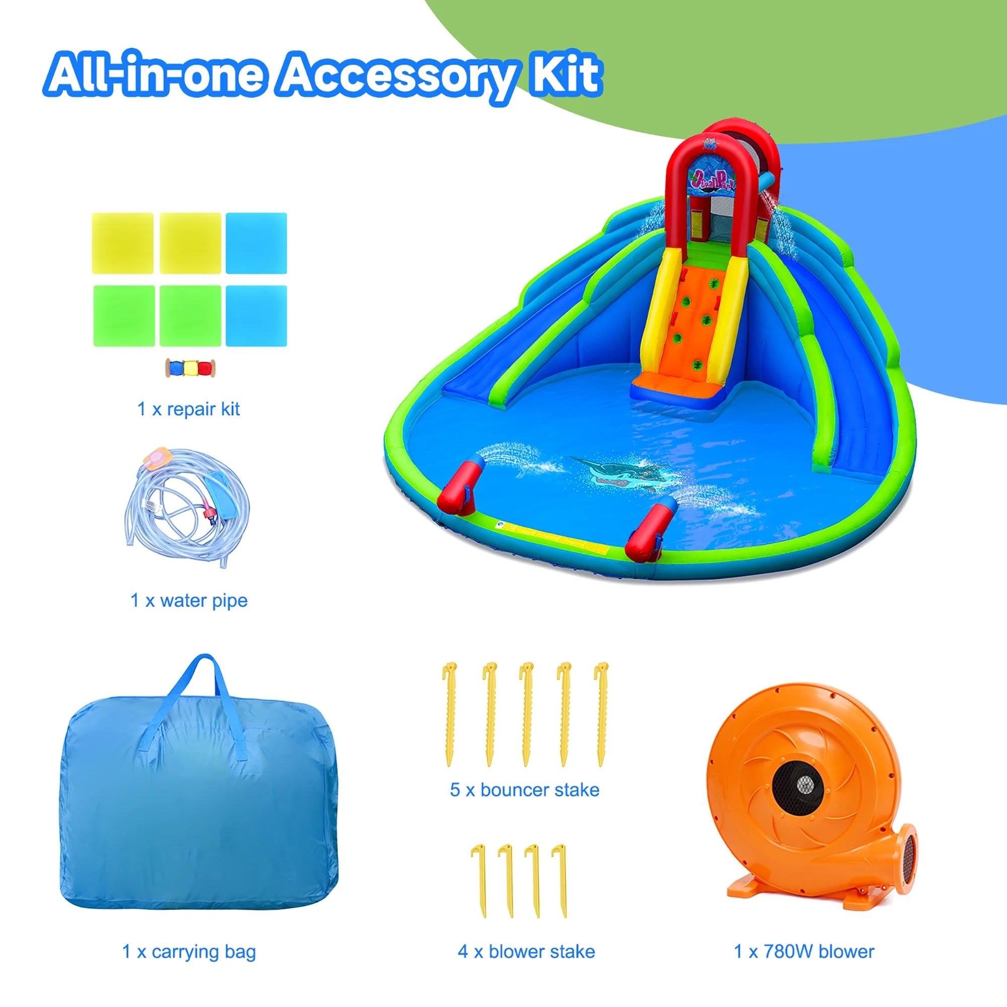 Inflatable Bounce House Water Splash Pool Dual Slide Climbing Wall H290