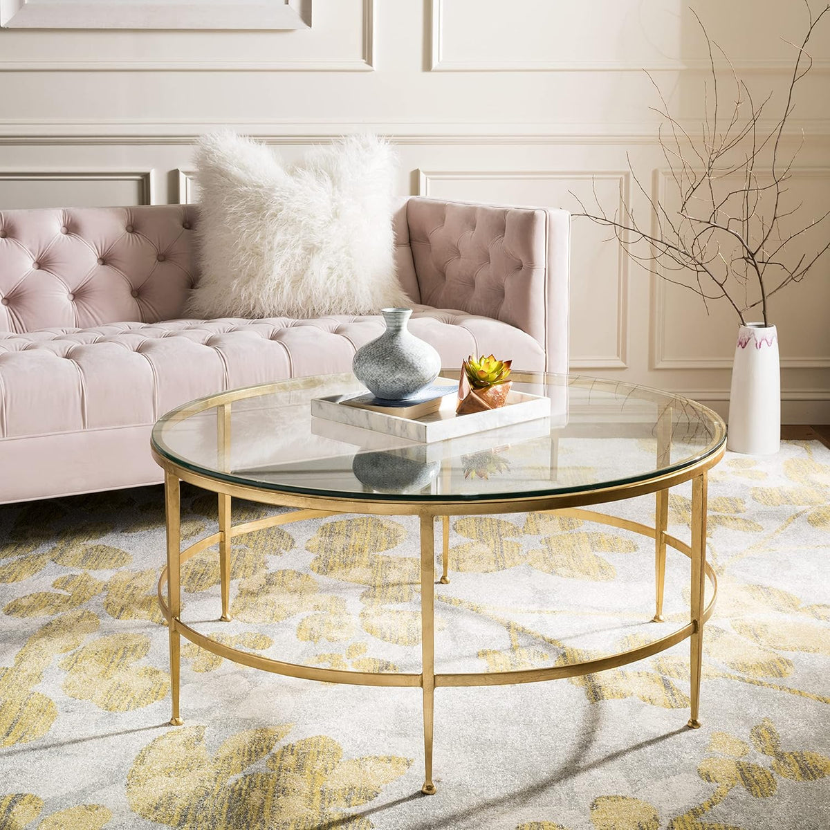 Antique Gold Glass Cocktail Table J805
